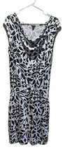 Ann Taylor Knit Dress XS Midi Ivory Navy Flower Print EUC