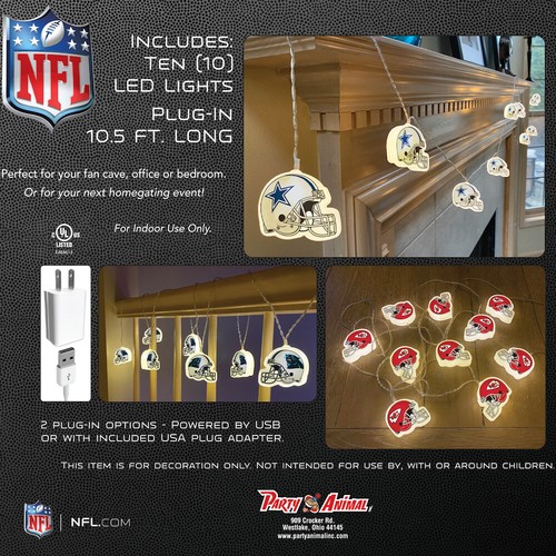 NFL Pittsburgh Steelers LED Helmet String Lights. 11 Feet Long String,10 Lights - Picture 3 of 3
