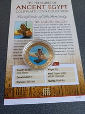 2013 Cook Islands $1 Coin Treasures Of Ancient Egypt THE GOLDEN FALCON +Coa