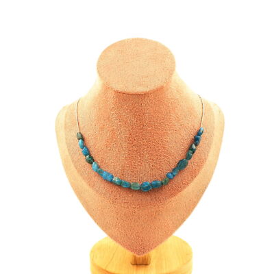 Minerals And Gemstones. Necklace 20 Blue Apatite Beads From Brazil. Chain