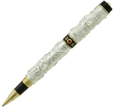 Jinhao Vintage Rollerball Pen Double Dragon Playing Pearl, 3D Embossed Silver