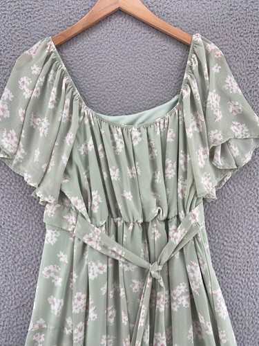 Arula Kleid Damen B US 2X Plus Grün Mint Blumen Chiffon Schulterfrei Mini Rüsche - Bild 4 von 11