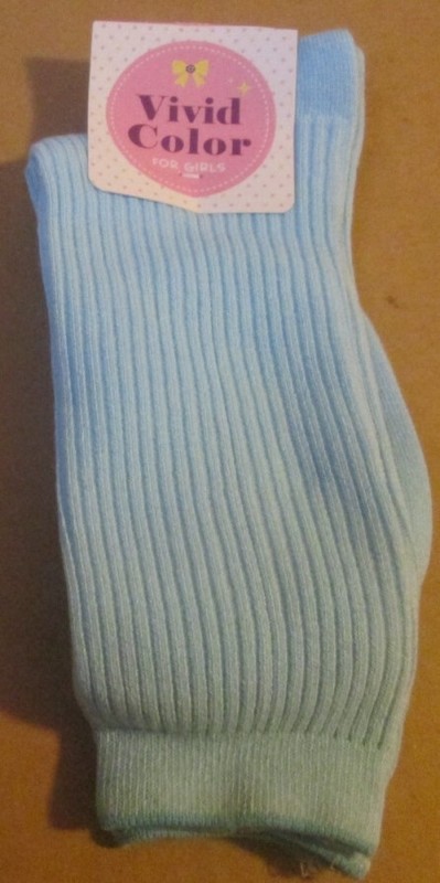 VIVID COLORS For Girls blue ribbed SOCKS New with Tag, heel to toe 7"