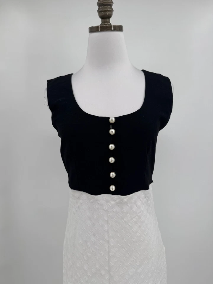 Vestido midi sin mangas Unif para mujer negro blanco bloques de colores mezcla de algodón talla M Foto 2 de 4