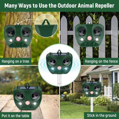 Outdoor Solar Ultrasonic Power Pest Animal Repeller Repellent Garden Cat Dog Fox - Picture 11 of 11