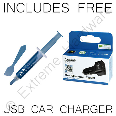 Arctic MX-4 8g & Spachtelstreuer Wärmeleitpaste Artic + USB Auto Ladegerät