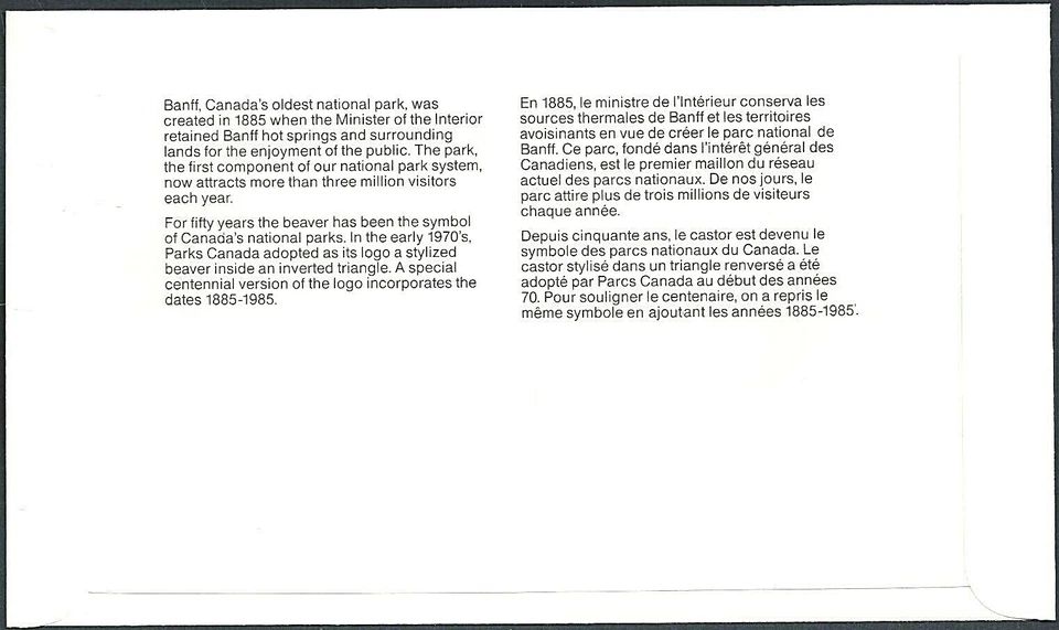 🍁Canada #936 "BANFF NATIONAL PARK" Brand New 1985 First Day Cover - Image 2 of 2