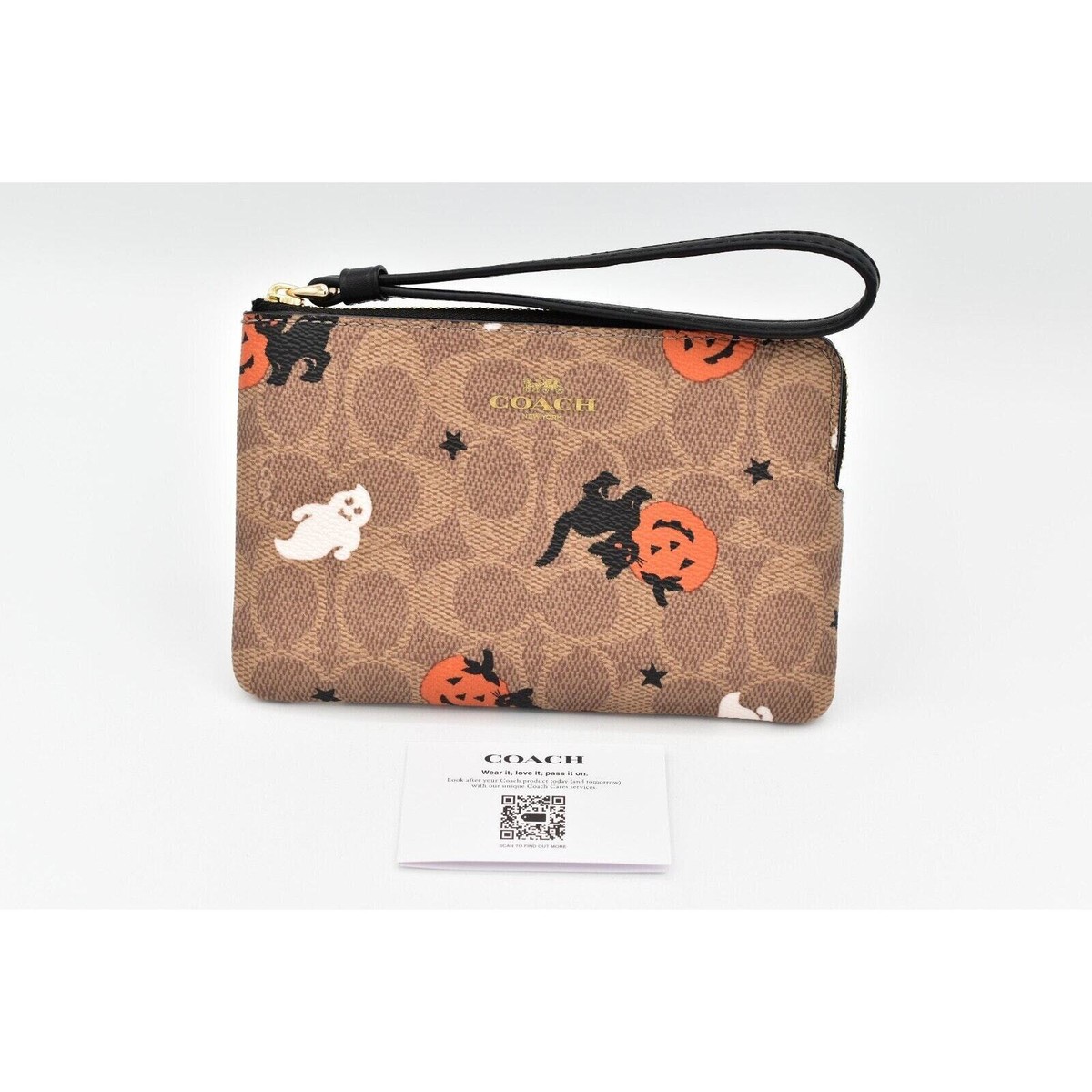 COACH Corner Zip Wristlet Signature Canvas Halloween Print Ghost