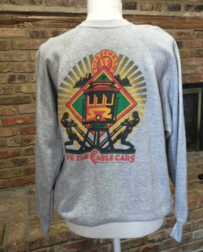 Vtg 1982 Save The Cable Cars Sweater Gray Sz