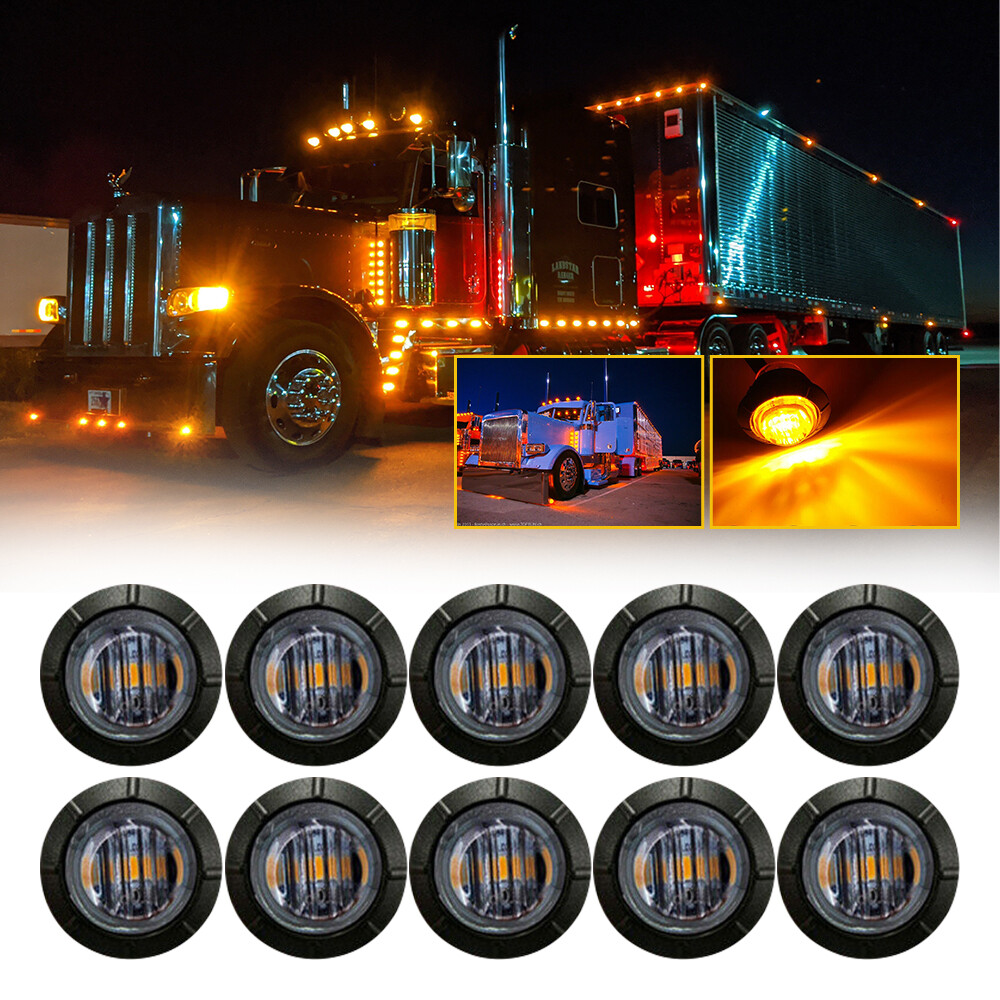 3/4 Inch 12V Smoked Amber LED Bullet Marker Lights for Trucks Trailers  