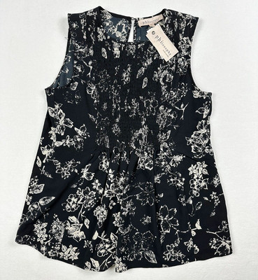PHILOSOPHY Womens Gauzy Ruched Sleeveless Floral Print Top Size XS Black NWT