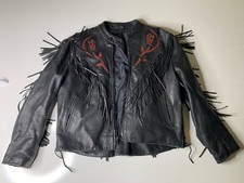 Black Rose Leather Jacket with Tassles- Pre Owned See Photos For Size Long Sleev