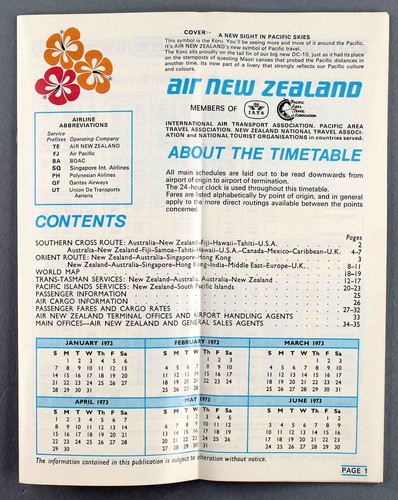 AIR NEW ZEALAND AIRLINE TIMETABLE JANUARY FEBRUARY MARCH 1973 DOUGLAS DC-10 NZ - Picture 2 of 4