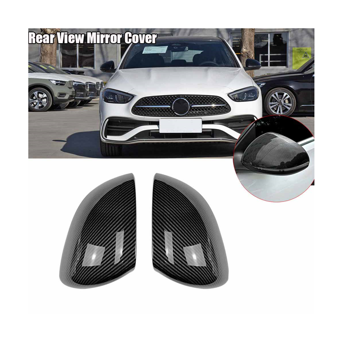 Car Carbon Fiber Side Door Rearview Cover Trim for Mercedes C Class