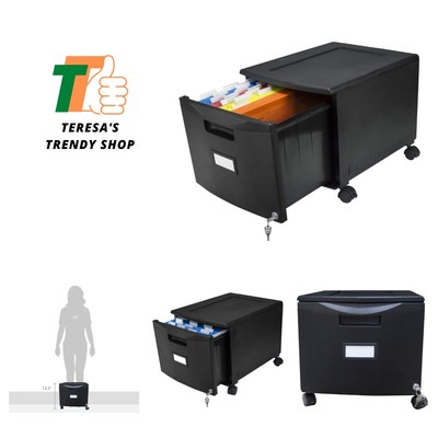 Plastic One-Drawer File Cabinet   Locking Document Organizer with Casters for...