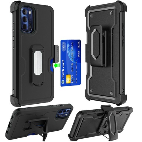 For Motorola Moto G 5G 2022 Armor Belt Clip Card Slot Holster Dand Case Cover - Picture 2 of 40