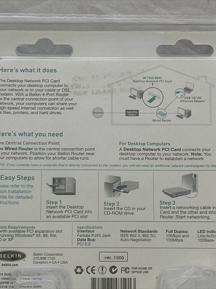 Belkin F5D5000v PCI Desktop Network Card 10/100 Ethernet Wired Adapter – NEW - Image 4 of 4