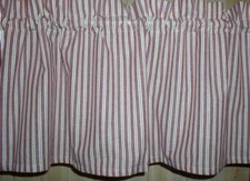 Country Red and Off White Homespun Ticking Valance Country Candy Cane Curtains