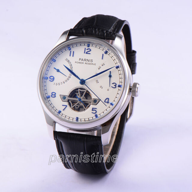 43mm Parnis White Dial Blue Mark Power Reserve 26 Jewels Miyota 9100 Auto Watch For Sale Online Ebay