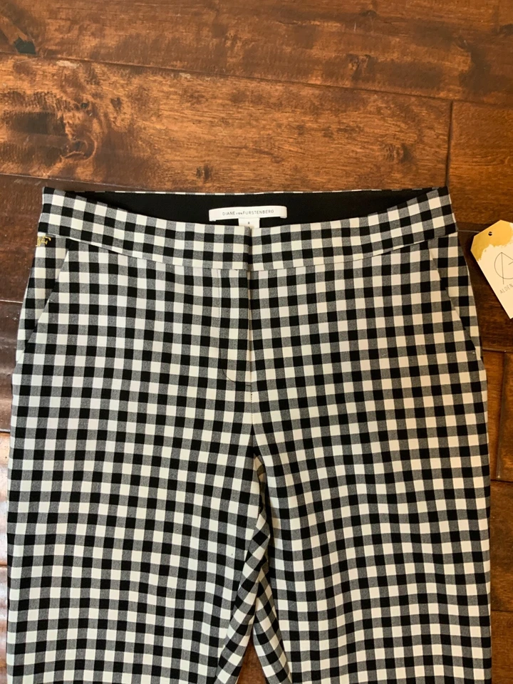 Pantalón corto Diane Von Furstenberg Genesis blanco y negro guinga a cuadros al tobillo talla 8 Foto 3 de 4