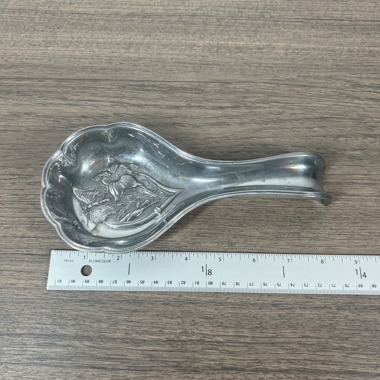 Vintage Lenox Pewter Serving Spoon Rest 5.5” Butterfly Floral Design