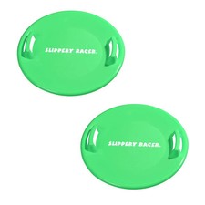 Slippery Racer Downhill Pro Adults  Kids Saucer Disc Snow Sled, Green 2 Pack 