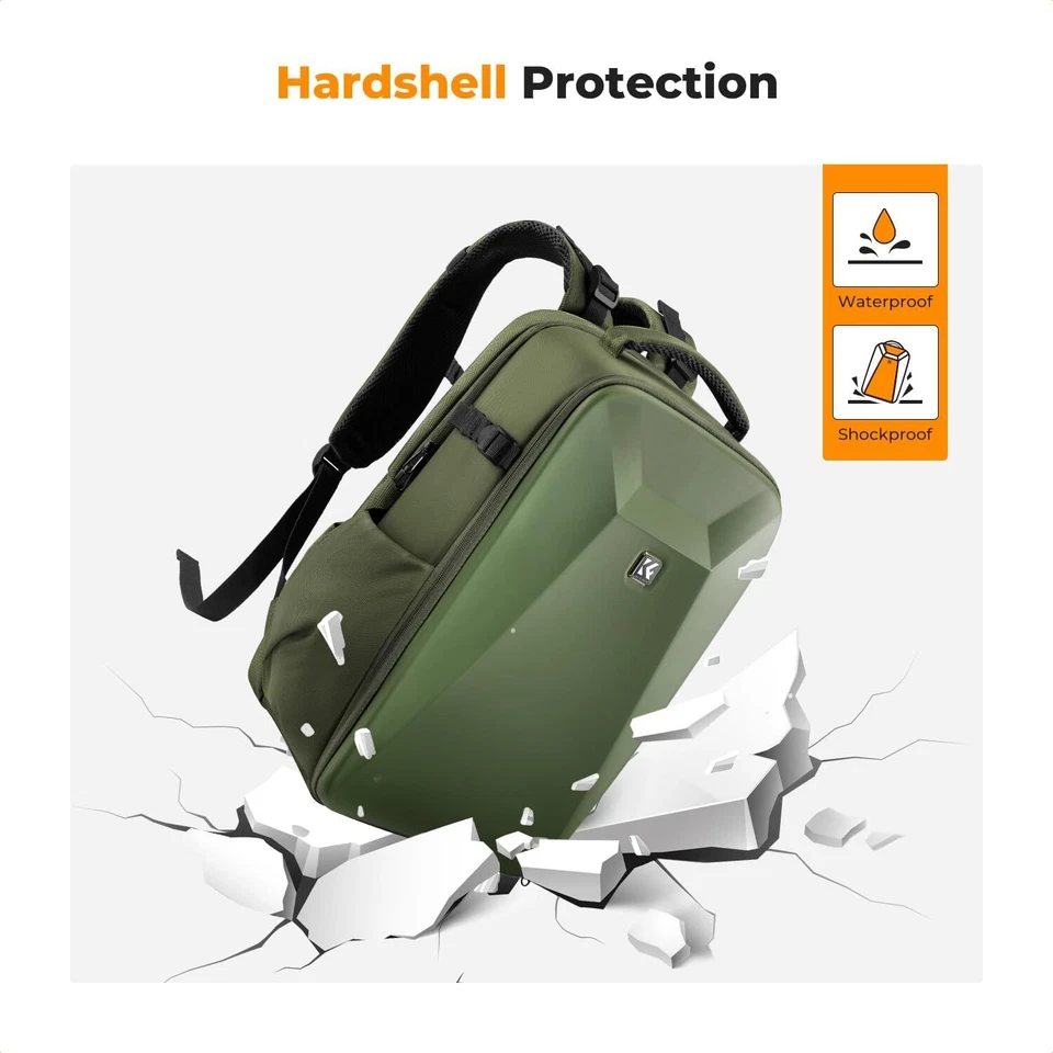 K&F Concept Extra Large Camera Backpack Hardshell DSLR Bag for Nikon Sony Green - Image 4 of 4