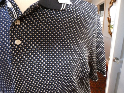 Ming Man Polo Shirt, Blue w Blue/White Ovals, Men's L Slim Fit - Picture 3 of 6