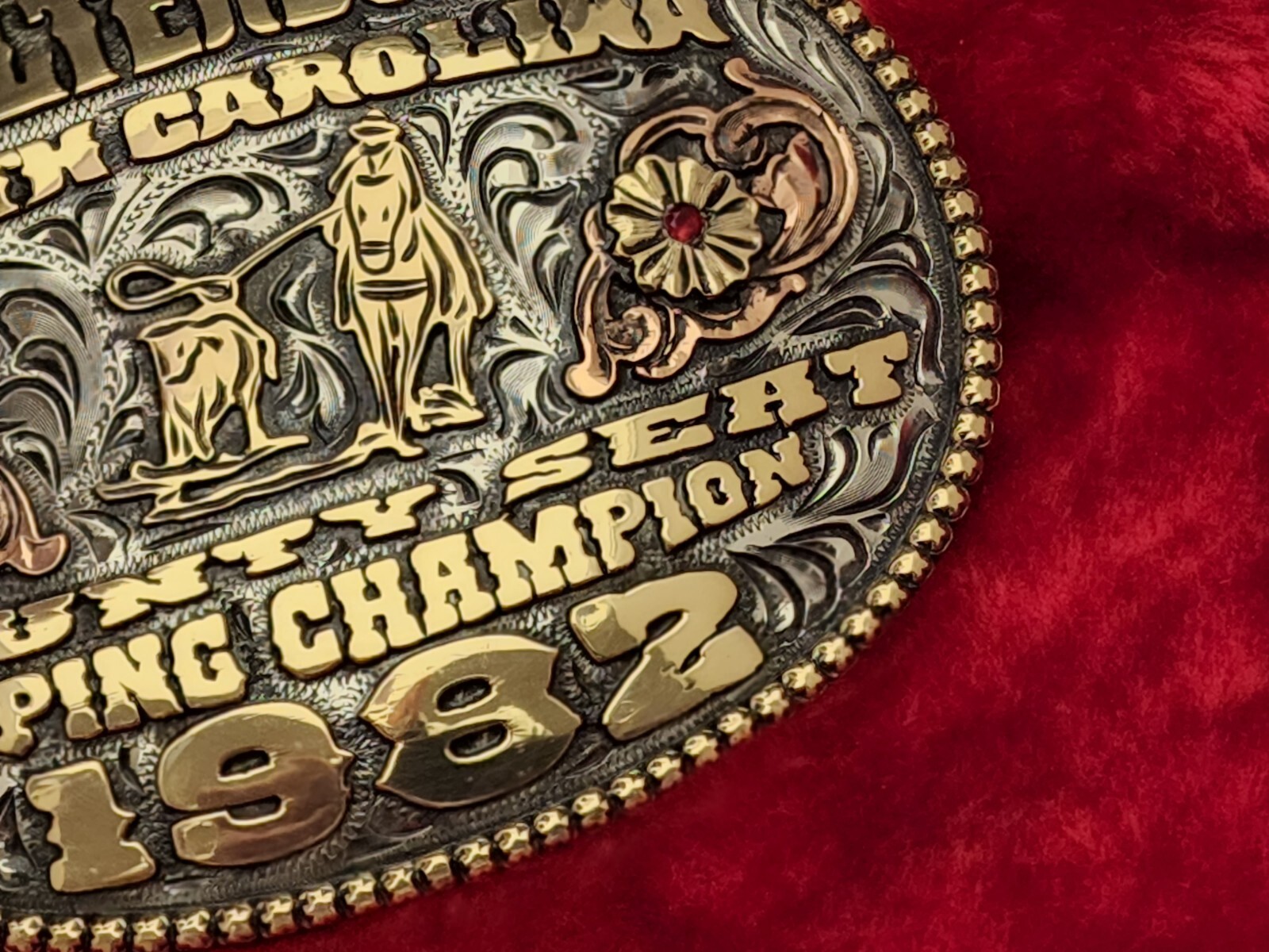CALF ROPING PRO RODEO CHAMPION TROPHY BUCKLE☆WALTERBORO SC ☆VINTAGE