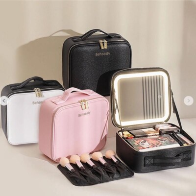 Travel Makeup Bag with LED Lighted Mirror Make up Case Women