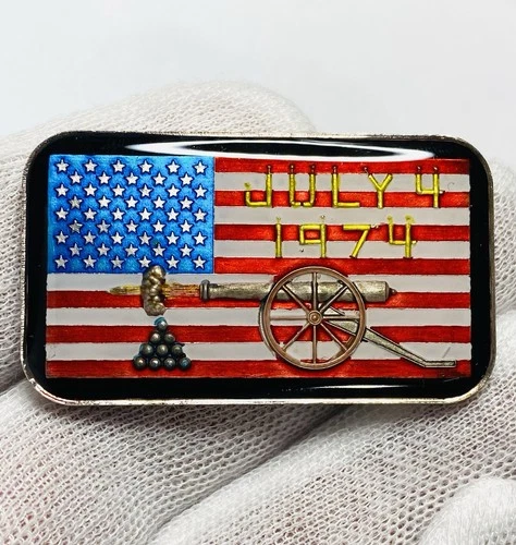 Fourth of July 1974 Castronomics Custom Enamel 1 oz .999 Fine Silver Art Bar