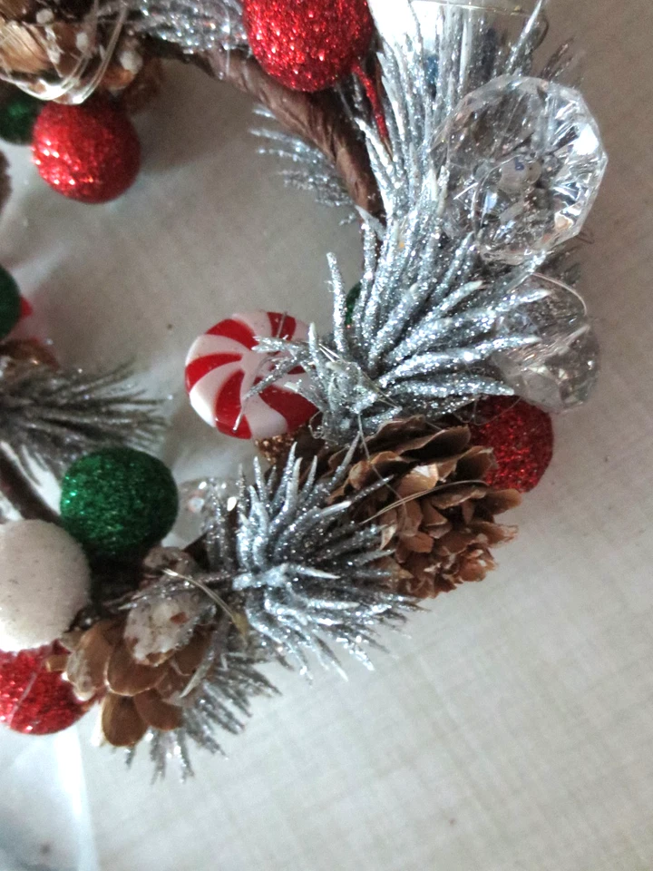 NUEVO adorno de corona de menta iluminada Pottery Barn árbol de Navidad 6,5" nuevo con etiquetas Foto 3 de 4