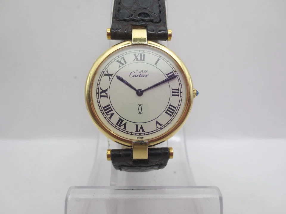 VINTAGE MUST DE CARTIER VERMEIL 30mm SILVER/GOLDPLATED QUARTZ MENS WATCH - Image 2 of 4