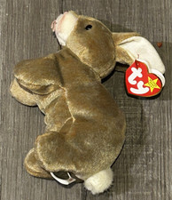 TY Beanie Baby Nibbly 1999 Brown Gray Bunny Plush Doll Toy With Tag