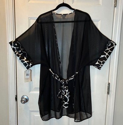RARE! NEW! Vintage Cinema Etoile Sexy Sheer Black Pony Print Negligee Robe L