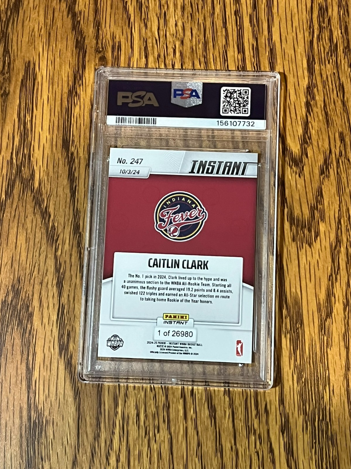 2024 Panini Instant WNBA #247 Caitlin Clark RC PSA 10 view 2