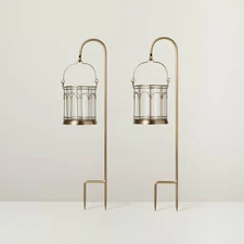 2ct Outdoor Stake LED Candle Lantern Antique Brass Finish - Hearth &