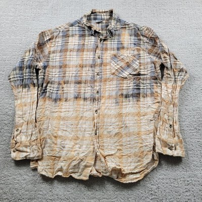 PBX BASICS Shirt Mens L Beige Plaid Flannel Button Up Long Sleeve Casual