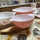 Vintage PYREX Pink Gooseberry Cinderella Mixing Bowls 3 Pc Set 442-444