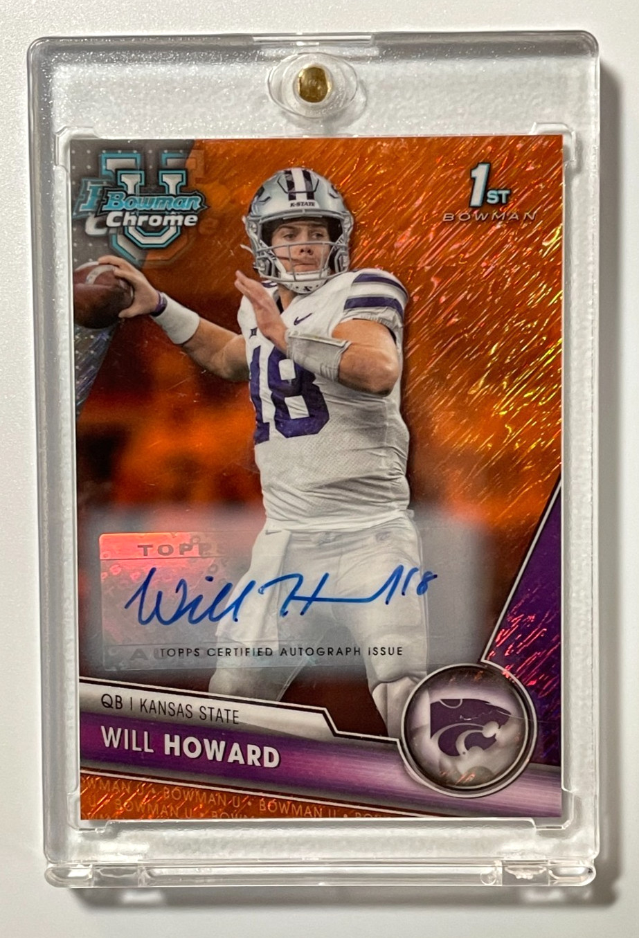 WILL HOWARD 2023 Bowman University Chrome ROOKIE/AUTO #93 Orange Shimmer /25