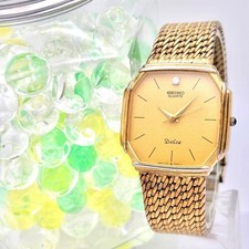 SEIKO Dolce 7731-5000 1P Diamond Gold Quartz Men's Vintage Watch Japan