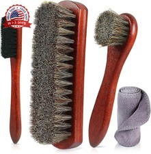 4-Piece Horsehair Shoe Brush Shine Kit - Horse Hair Brush for Leather, Pr