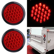 2pcs 4inch Round LED Truck Trailer Stop Red Tail Brake Lights 24-LED US