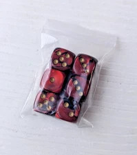 Set of 6 Black  Gemini D6 Dice Six Sided RPG D&D Game 16mm Chessex D6s