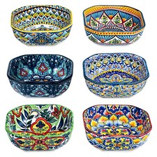 HENXFEN LEAD Boho Dipping Bowls - 8 oz Small Ceramic Snack Bowls, Square Soy Sau