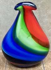 Vintage MCM Murano Hand-Blown Cased Canne Swirl Art Glass Vase - Multi Color