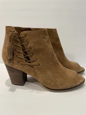 Franco Fortini Ramone Suede Leather Open Toe Lace Up Ankle Booties BOHO Sz 8.5