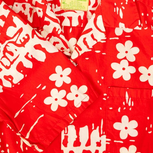 Vintage 80s Floral Print Hawaiian Shirt M Made in Hawaii Men's Red Patterned - Picture 6 of 7