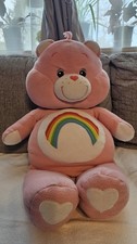 Vintage 2004 Large Care Bears Pink Plush Cheer BEAR RAINBOW-30 -Stuffed Toy-RARE