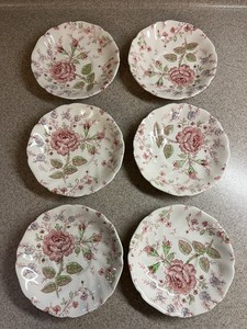 6 Johnson Brothers Bros 5  5/8”  Rose Chintz Pink Saucers England